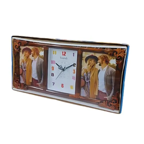 2 Photo Frame with Clock in Middle Table Clock