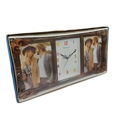 2 Photo Frame with Clock in Middle Table Clock