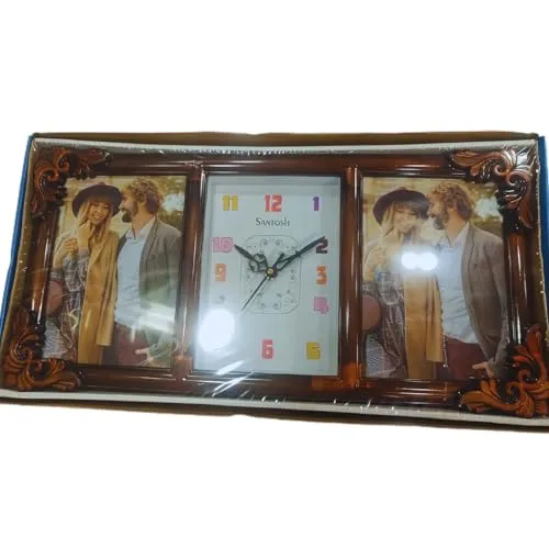 2 Photo Frame with Clock in Middle Table Clock