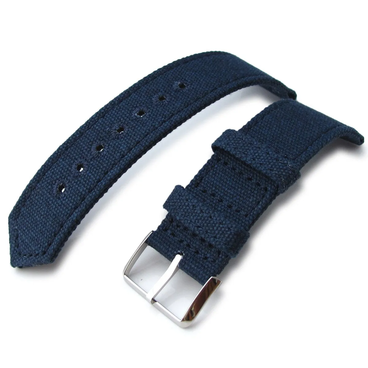 20mm, 21mm or 22mm MiLTAT WW2 2-piece Navy Washed Canvas Armband with lockstitch round hole, Polished