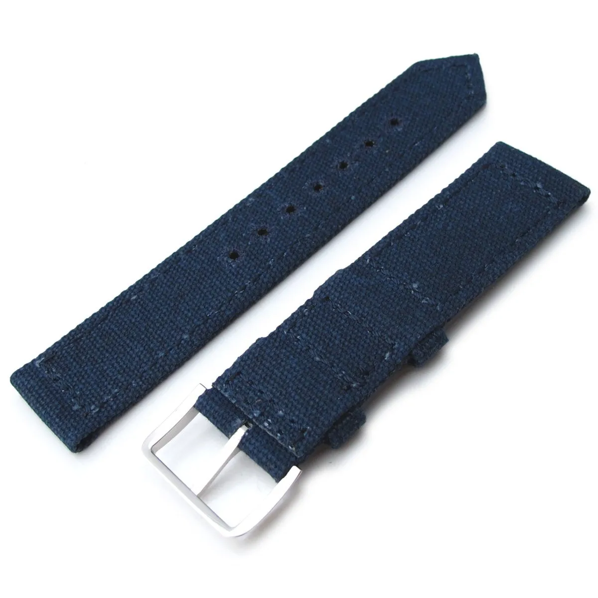 20mm, 21mm or 22mm MiLTAT WW2 2-piece Navy Washed Canvas Armband with lockstitch round hole, Polished