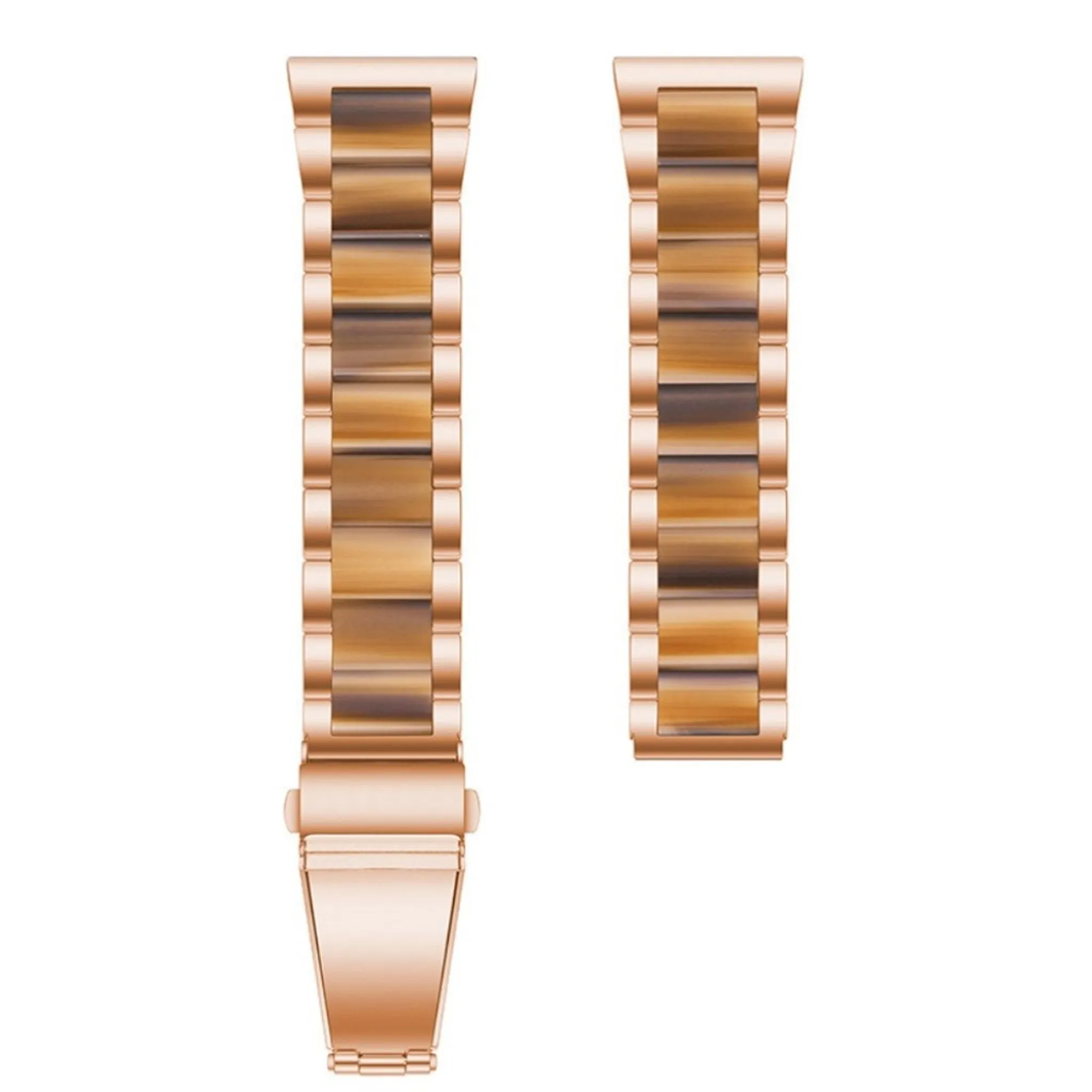 22mm Universal jazzy three bead resin stainless steel watch strap - Rose Gold / Honey