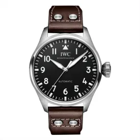 43mm Big Pilot with Black Arabic Marker Dial with no date on a strap in Stainless Steel