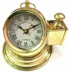 Antique Brass Table Clock Desk Clock Handmade Vintage Style|Multi-Function Metal Brass Beautiful Clock Nautical Style Home & Office Decor (6 Inch - Golden)