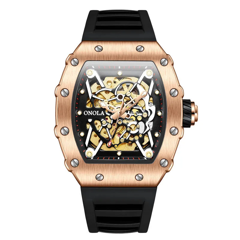 Automatic Mechanical Watch Silicone Band Fashion Waterproof Sports Watch for Men