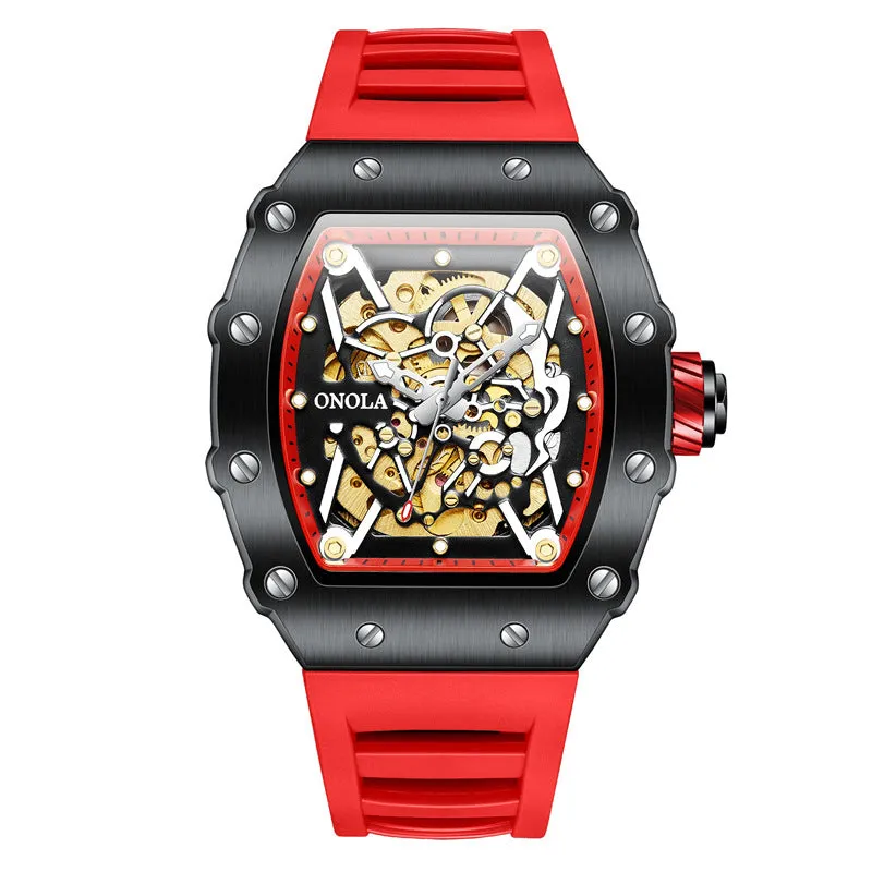 Automatic Mechanical Watch Silicone Band Fashion Waterproof Sports Watch for Men