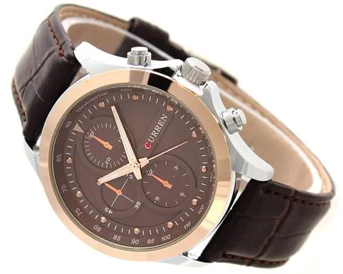 CURREN Captain Leather Band Quartz Men's Casual Wrist Watch