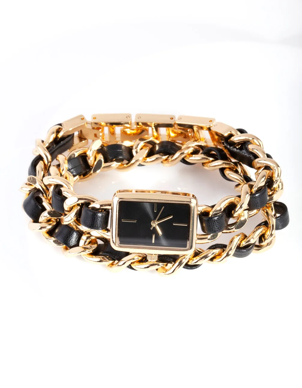 Gold & Black Chain Wrap Watch