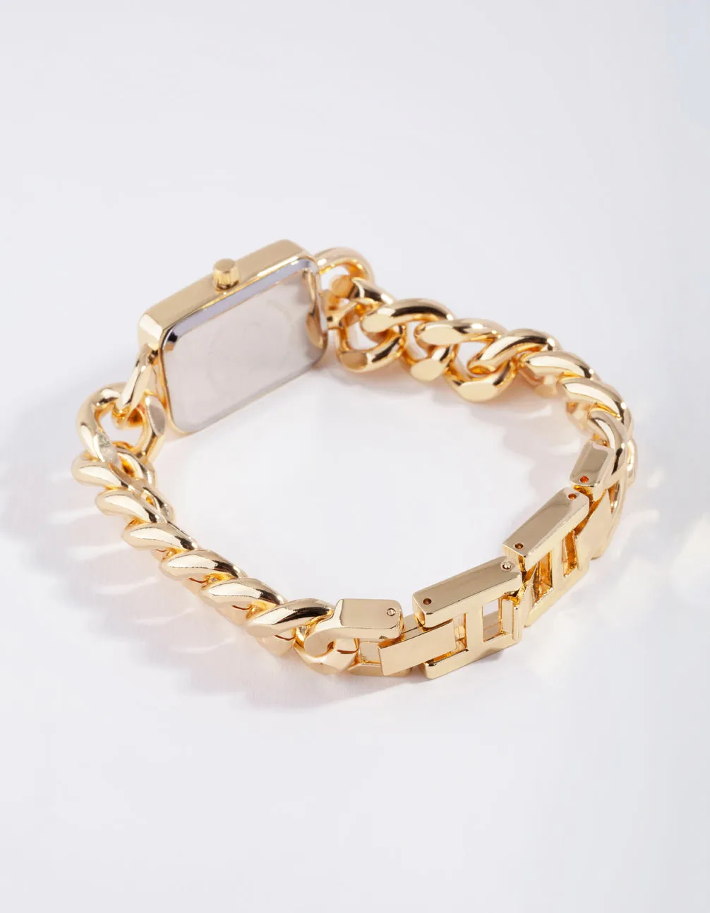 Gold Rectangular Curb Link Watch