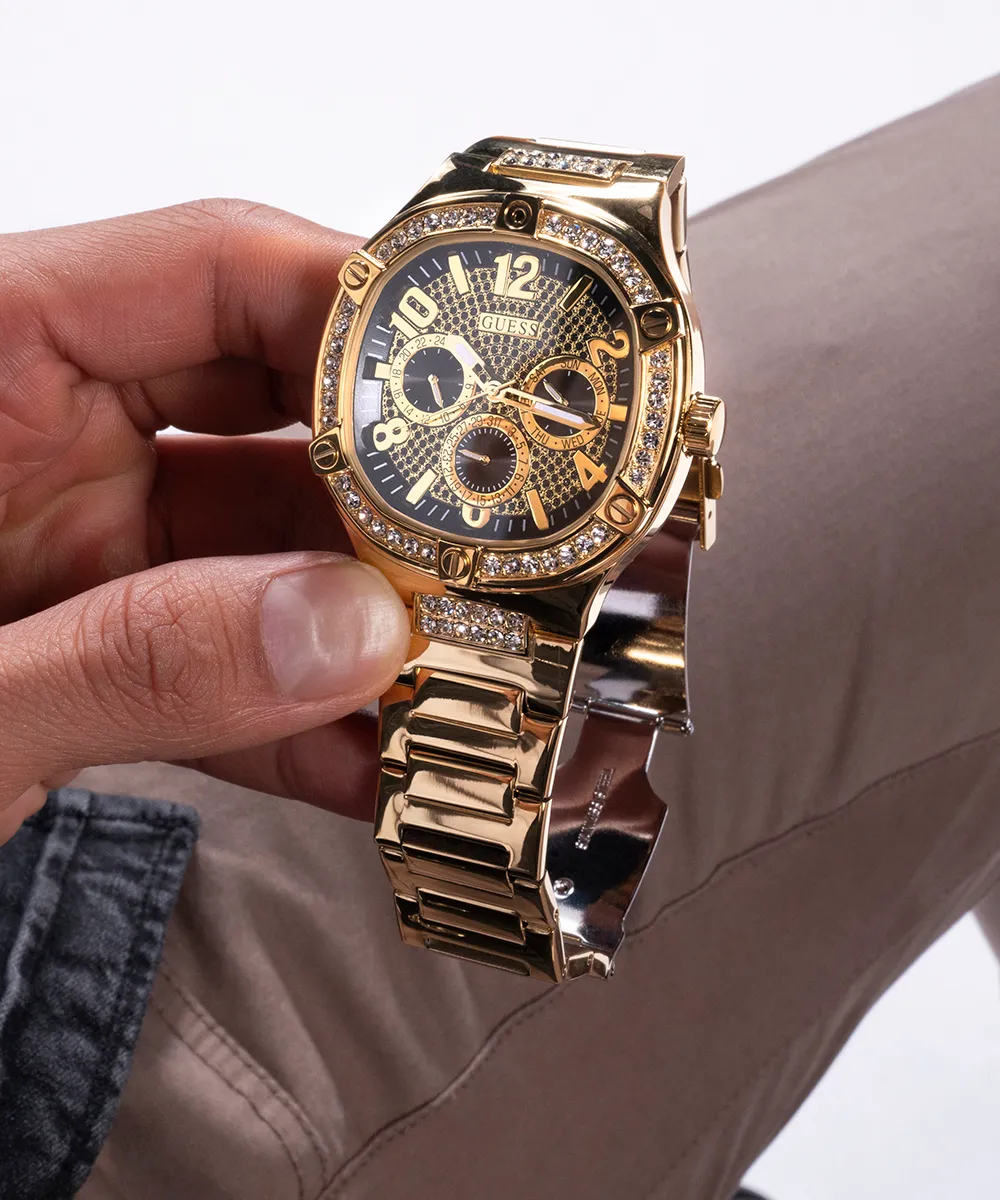 GUESS Mens Gold Tone Multi-function Watch