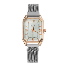 Lazy Watch Simple Quartz Watch Peacock Green Milan Band Square Watch for Women