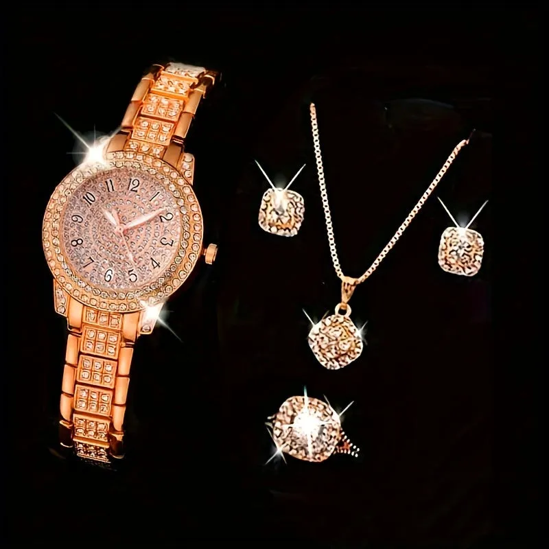 Luxury Rhinestone Quartz Watch  Jewelry Set Womens Perfect Gift