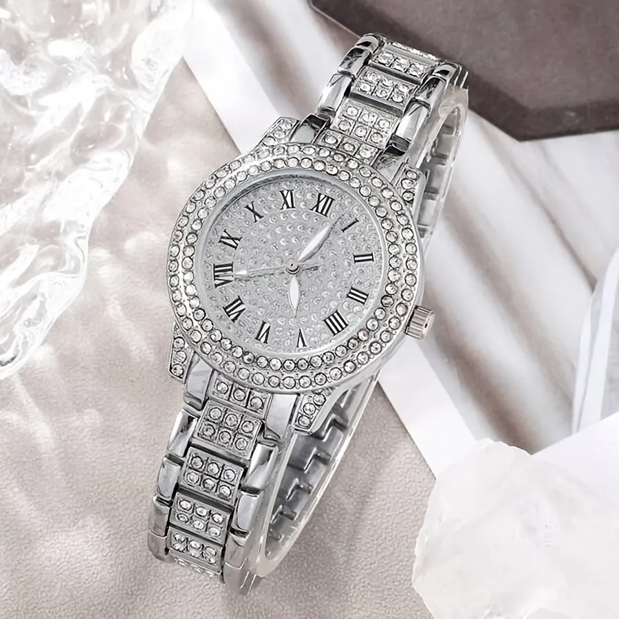 Luxury Rhinestone Quartz Watch  Jewelry Set Womens Perfect Gift