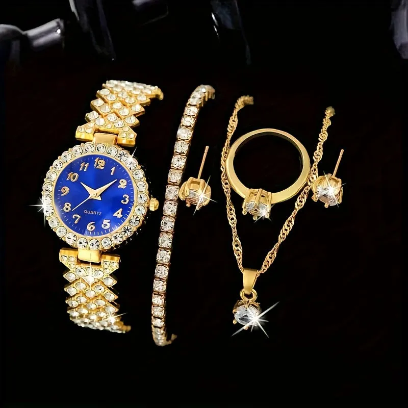 Luxury Rhinestone Quartz Watch  Jewelry Set Womens Perfect Gift