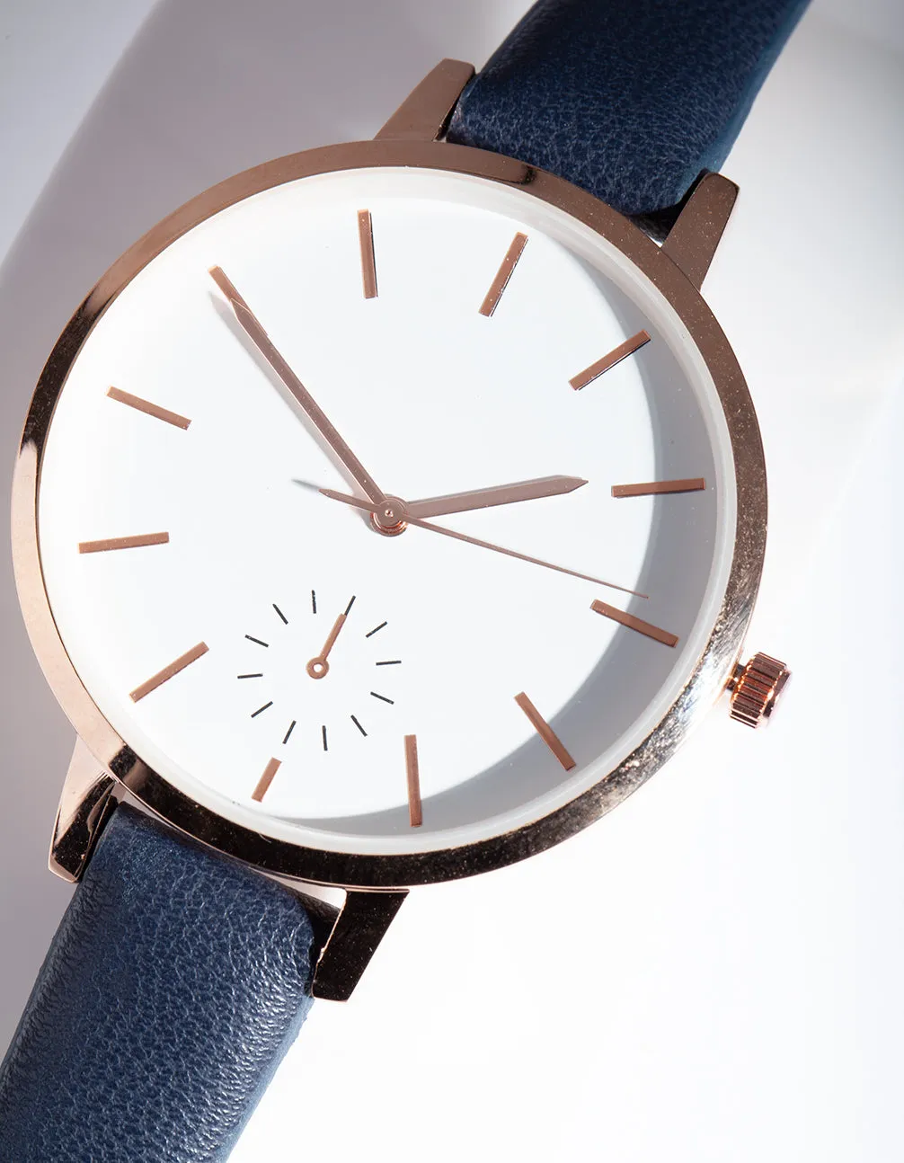 Navy White Rose Gold Watch