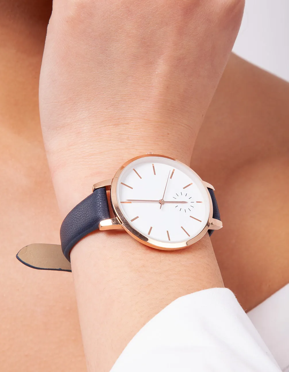 Navy White Rose Gold Watch