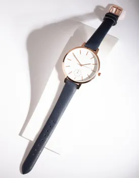 Navy White Rose Gold Watch