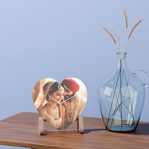 Partymasti.com Personalised Heart Shaped Table Clock, 20.32 x 20.32 cm, for Home, Office, Birthday, Anniversary