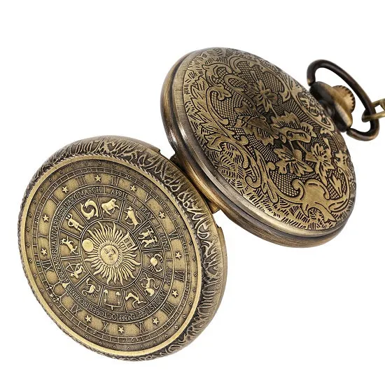 Pocket Watch Bronze Quartz Movement with Zodiac Signs