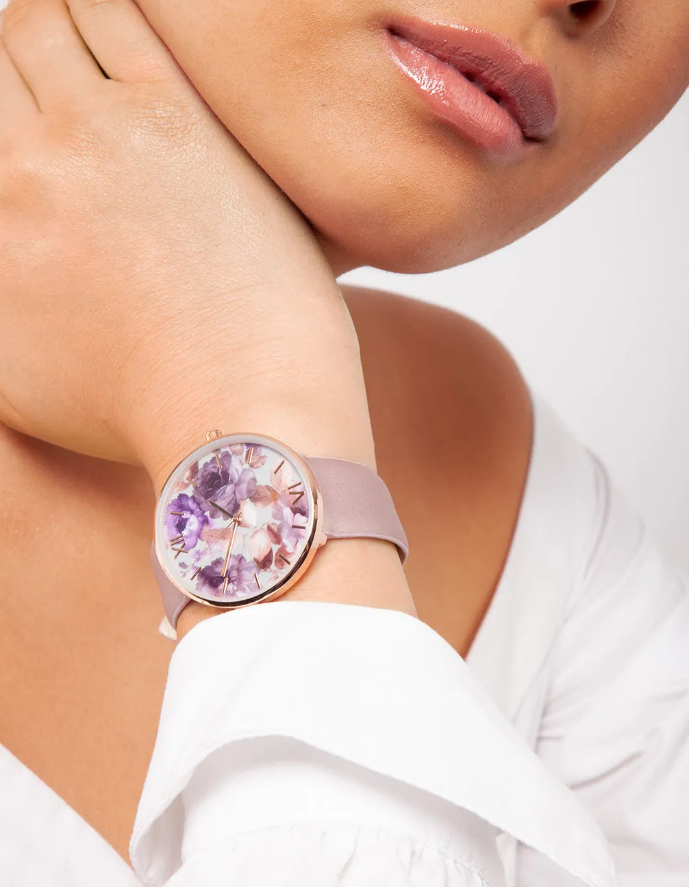 Purple Floral PU-Strap Watch