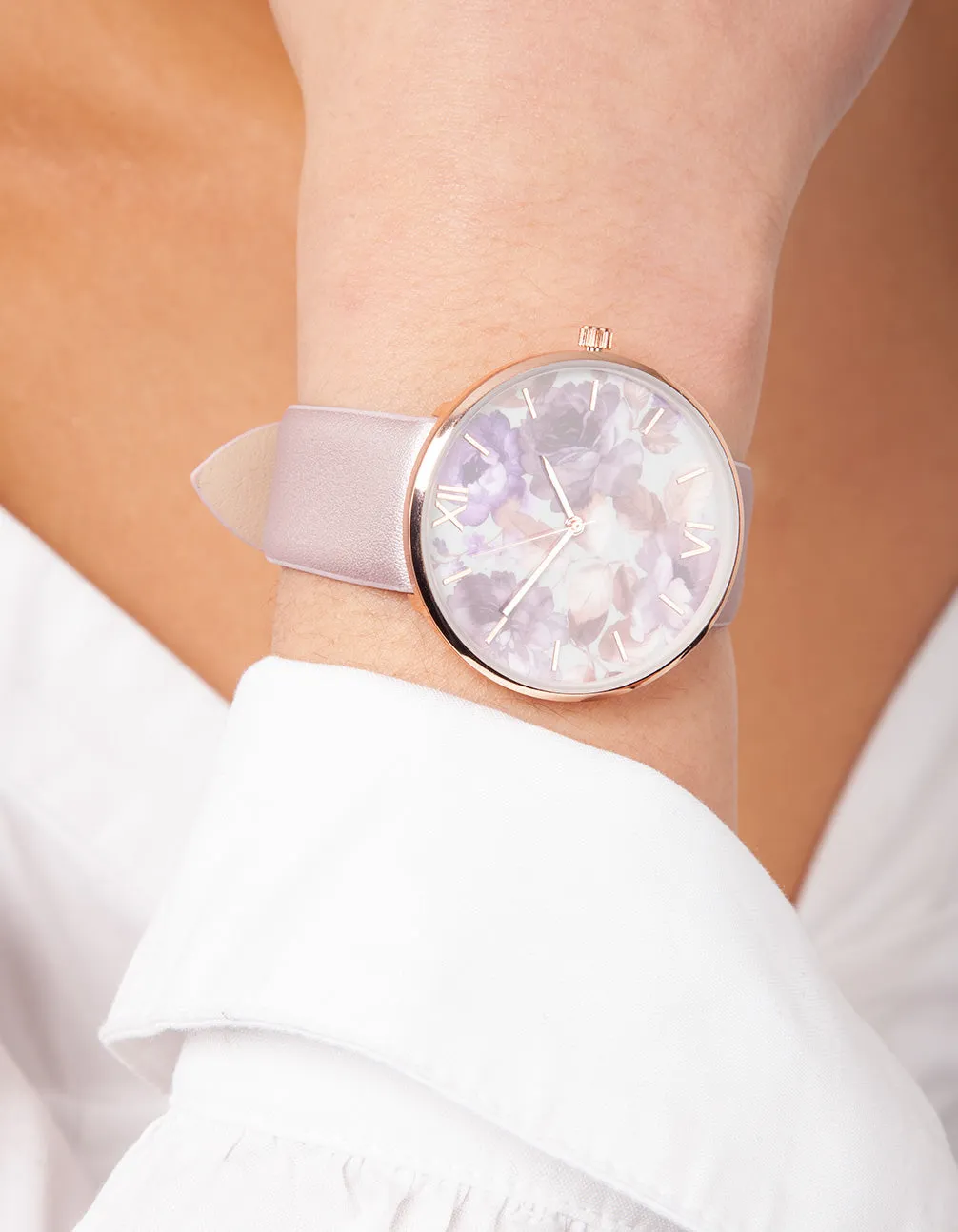 Purple Floral PU-Strap Watch