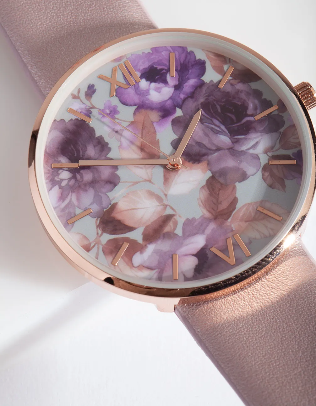 Purple Floral PU-Strap Watch