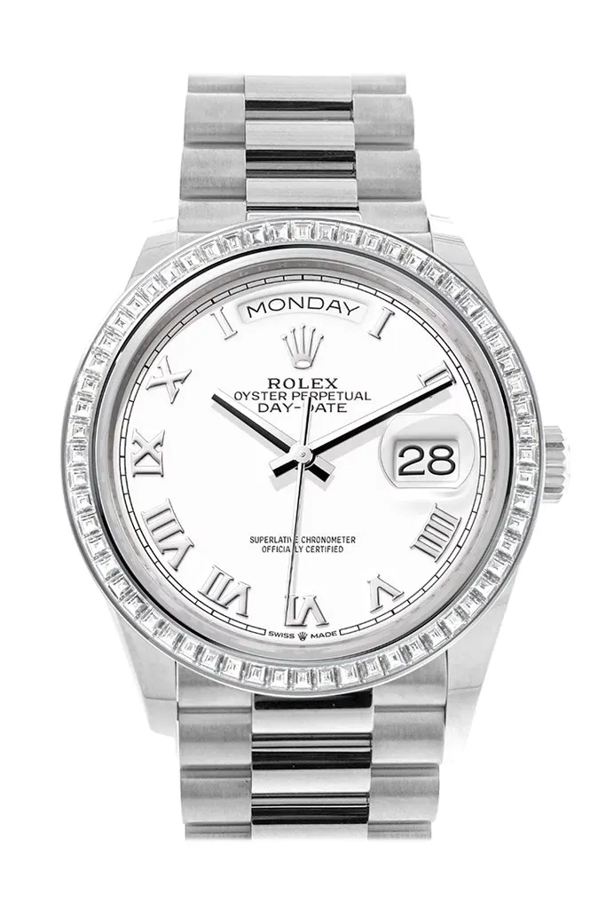 Rolex Day-Date 36 White Dial Diamond Bezel Platinum President Watch 128396TBR