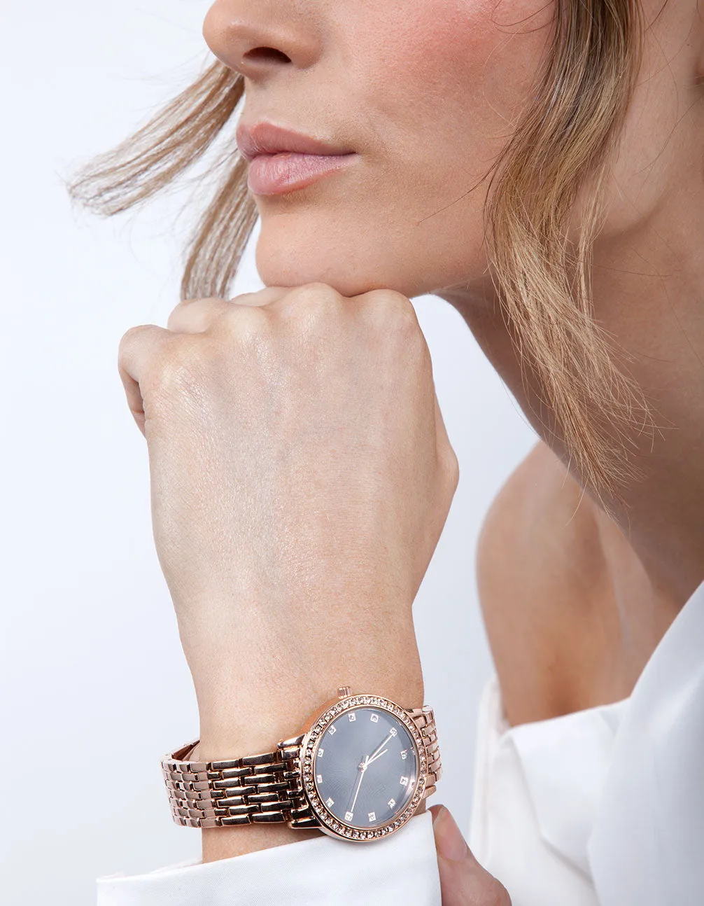 Rose Gold Diamante Classic Watch