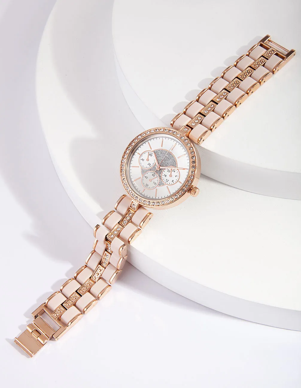 Rose Gold Pink Coated Link Watch