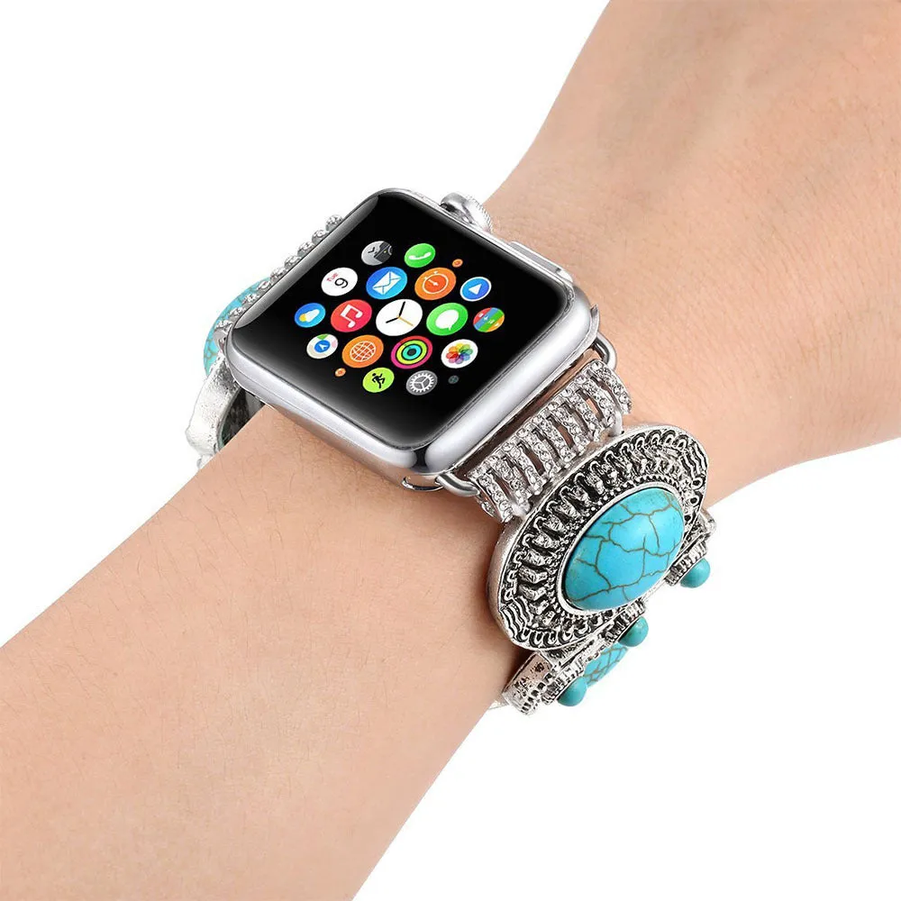 Stretchy Boho Band with Natural Turquoise for Apple Watch