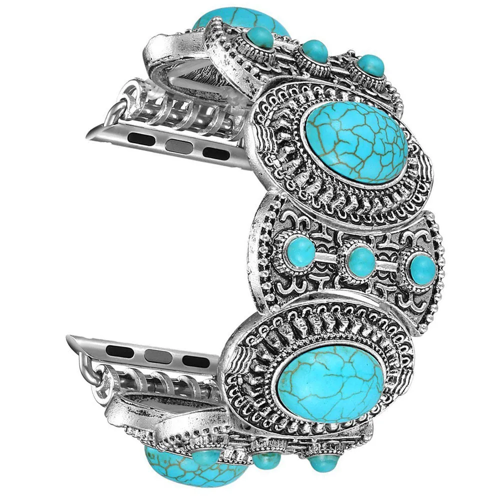 Stretchy Boho Band with Natural Turquoise for Apple Watch