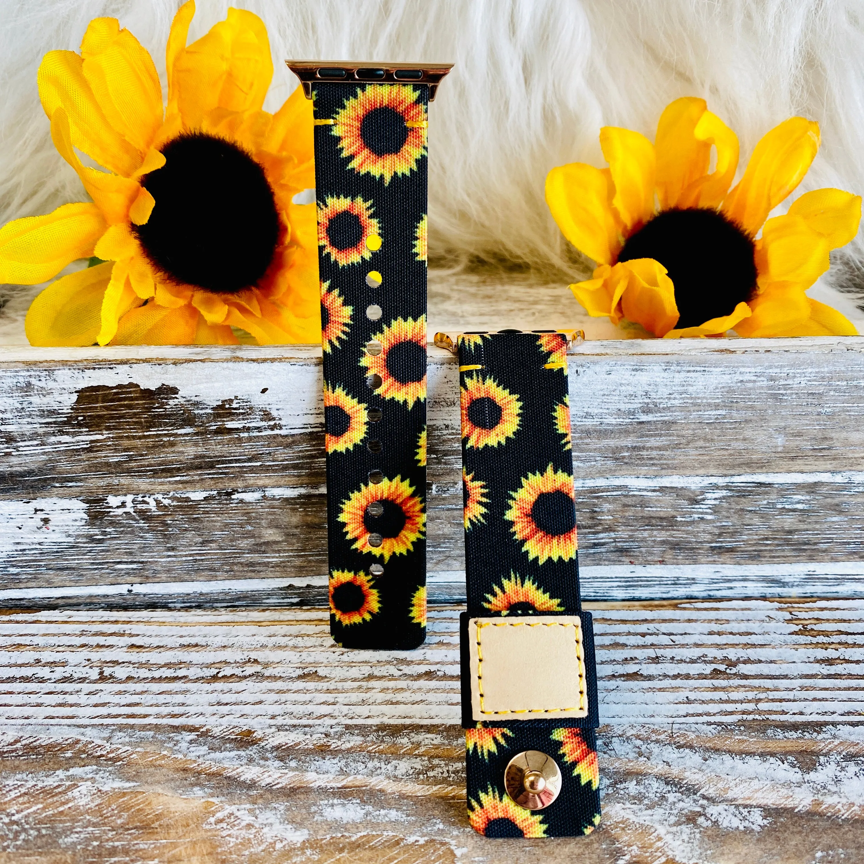 Sunflower Canvas Leather Lined Band For Apple Watch