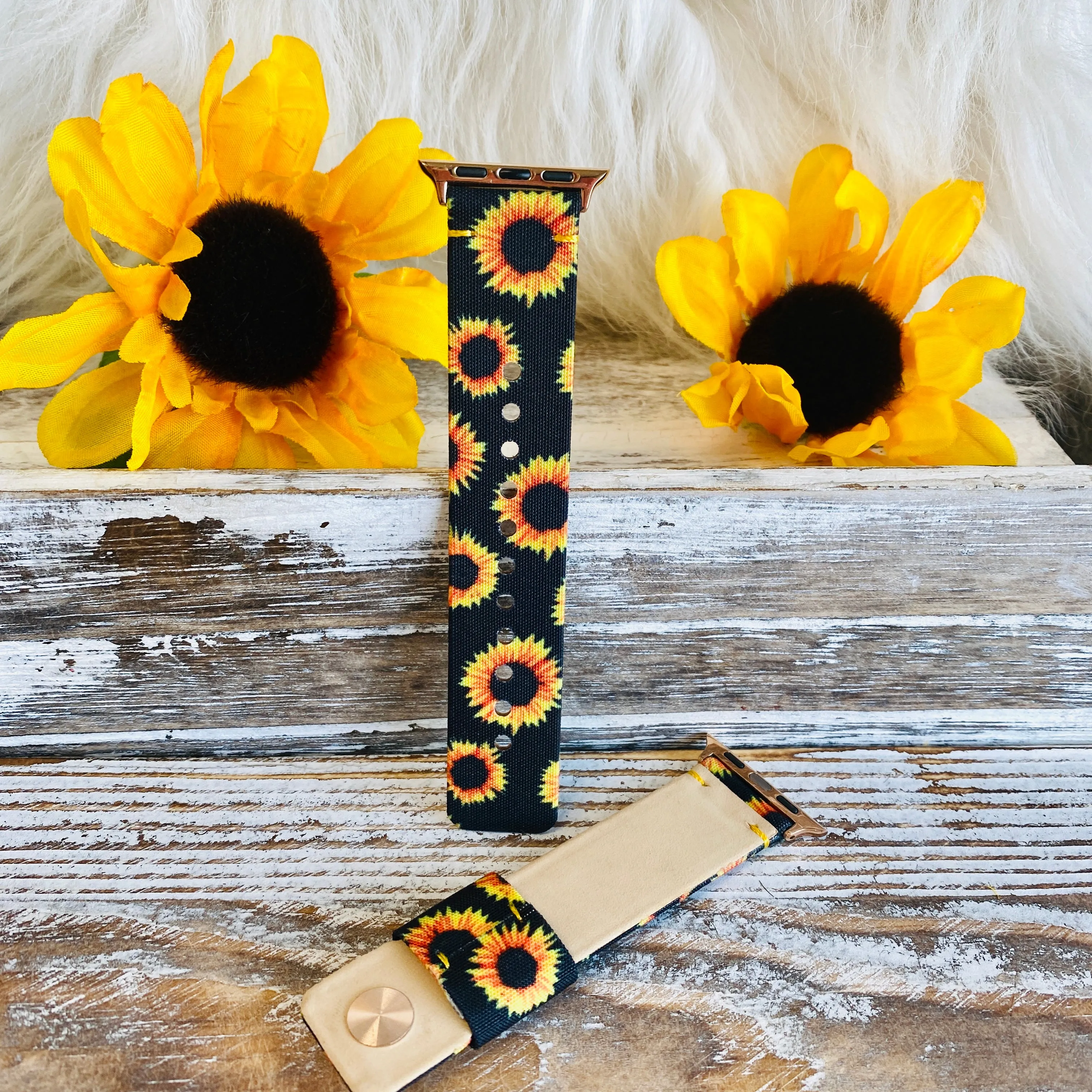 Sunflower Canvas Leather Lined Band For Apple Watch