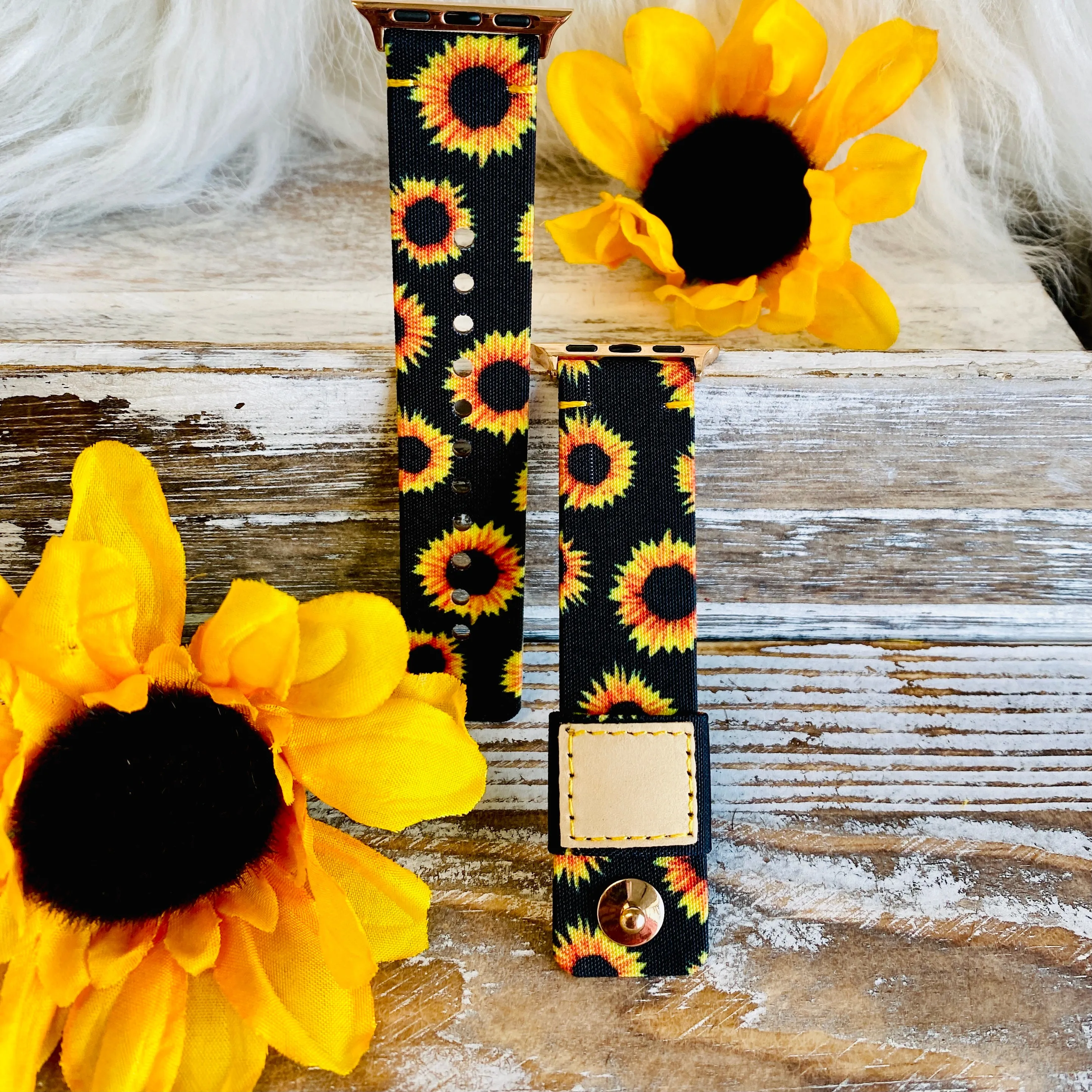 Sunflower Canvas Leather Lined Band For Apple Watch