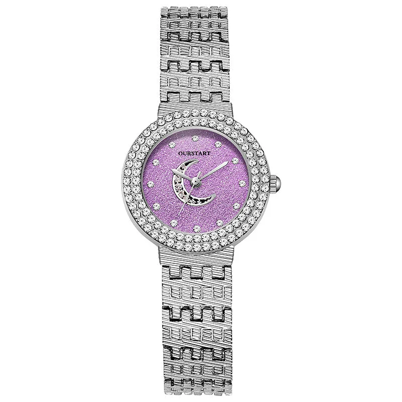 Temperament Entry Lux Student Watch Rhinestone-Encrusted Silver Bracelet Quartz Women's Watch