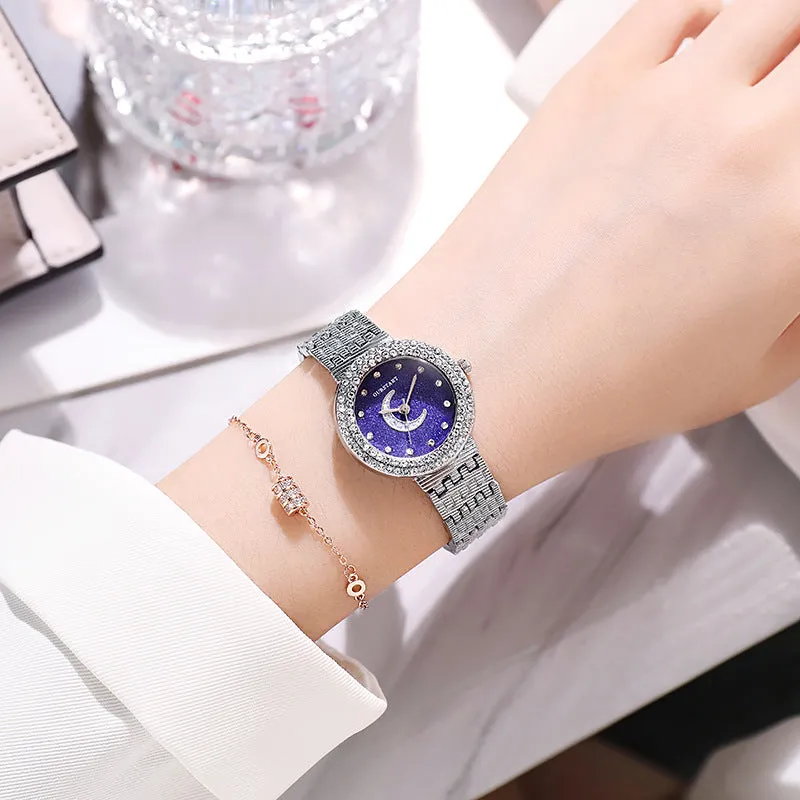 Temperament Entry Lux Student Watch Rhinestone-Encrusted Silver Bracelet Quartz Women's Watch