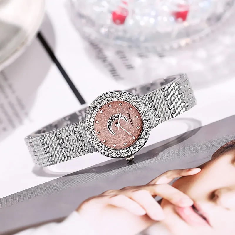 Temperament Entry Lux Student Watch Rhinestone-Encrusted Silver Bracelet Quartz Women's Watch