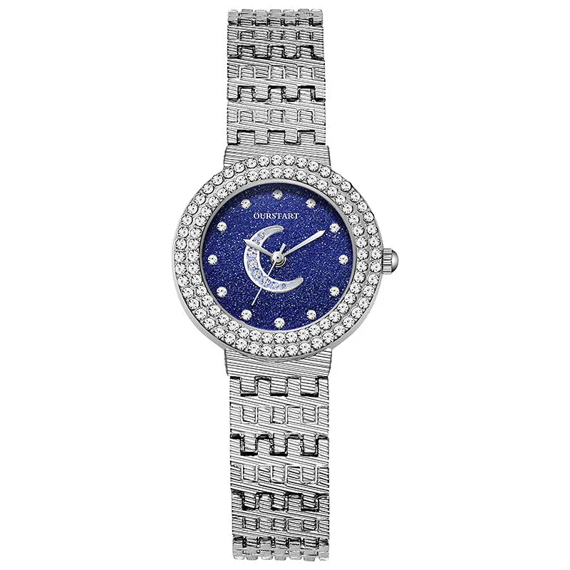 Temperament Entry Lux Student Watch Rhinestone-Encrusted Silver Bracelet Quartz Women's Watch