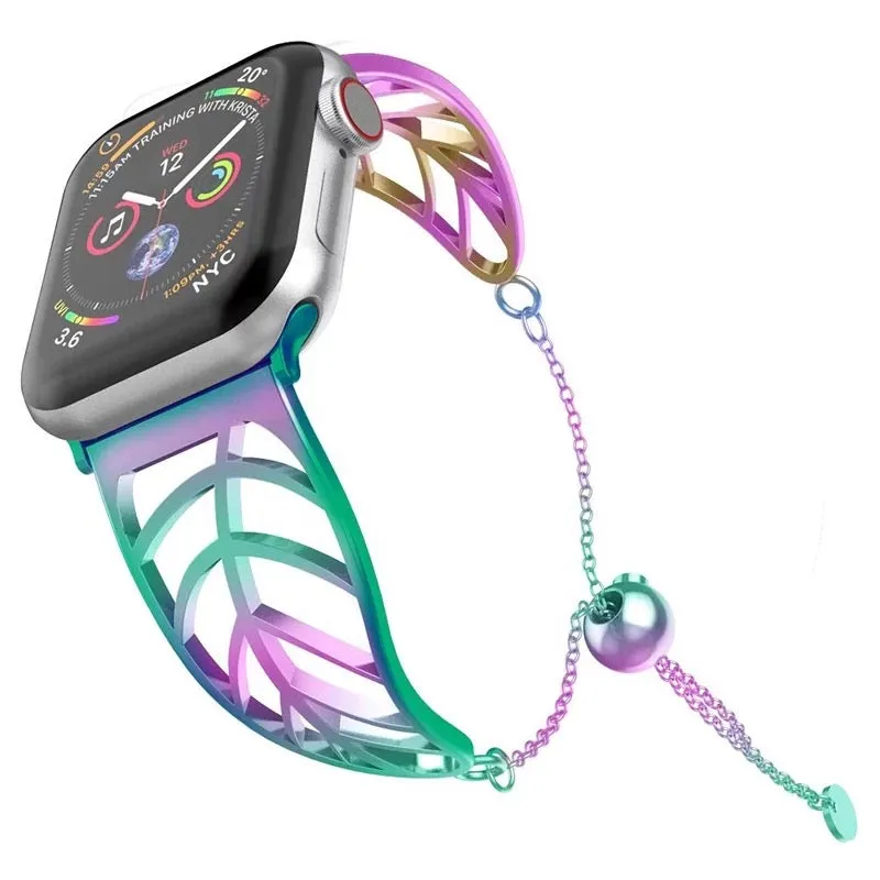 Tie Dye Stainless Steel Leaf Bracelet Band For Apple Watch