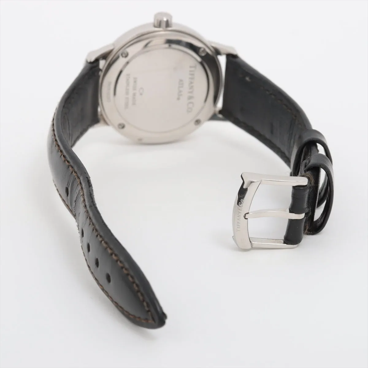 Tiffany Atlas Stainless Steel Leather Watch Black