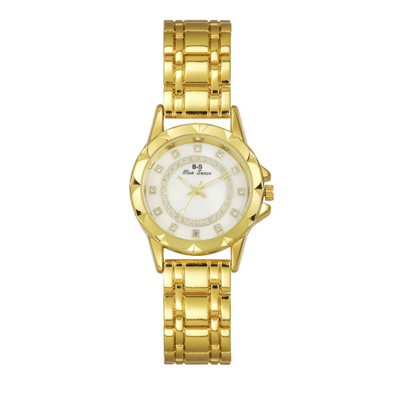 Trendy Steel Watch Simple Lady Temperament Gold Watch round Dial Full Diamond Quartz Watch