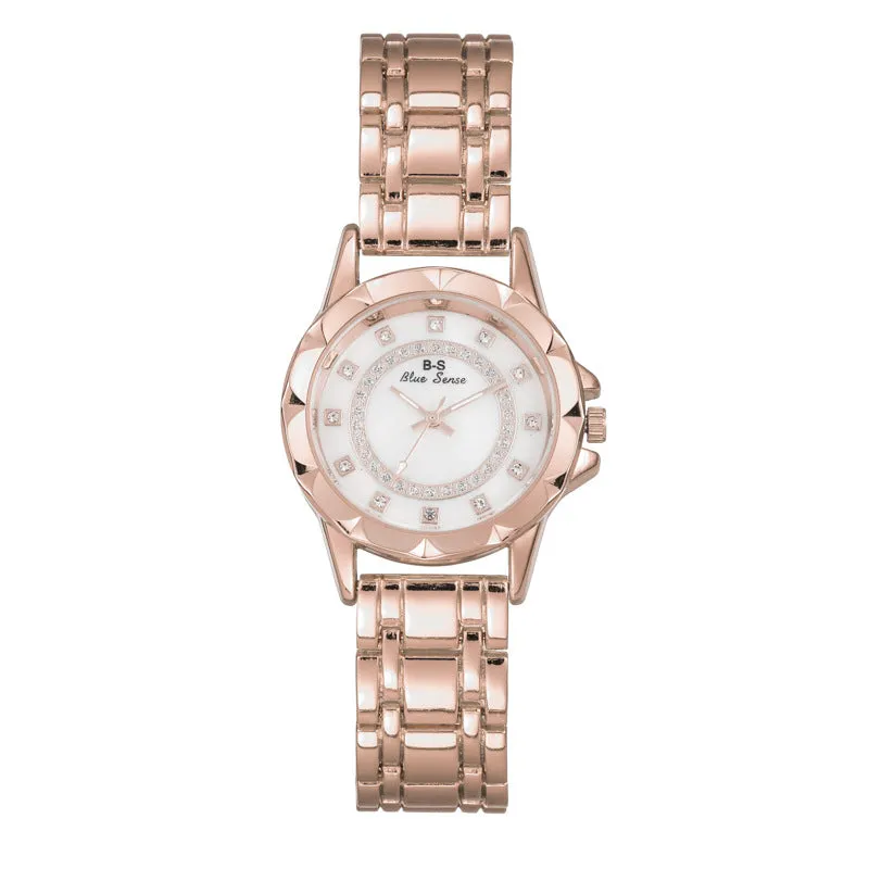 Trendy Steel Watch Simple Lady Temperament Gold Watch round Dial Full Diamond Quartz Watch