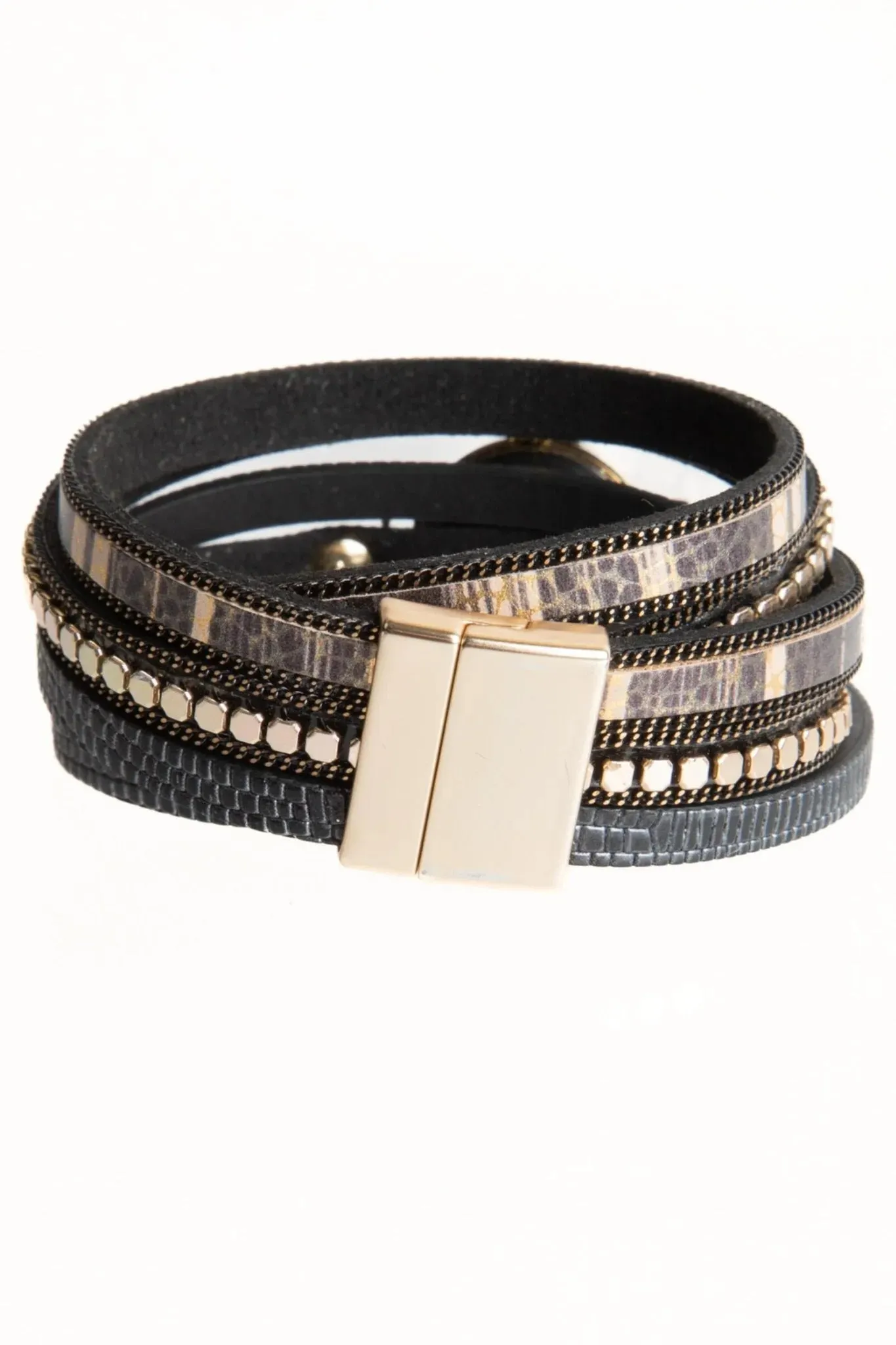 Vegan Leather Embellished Wrap Bracelet Watch