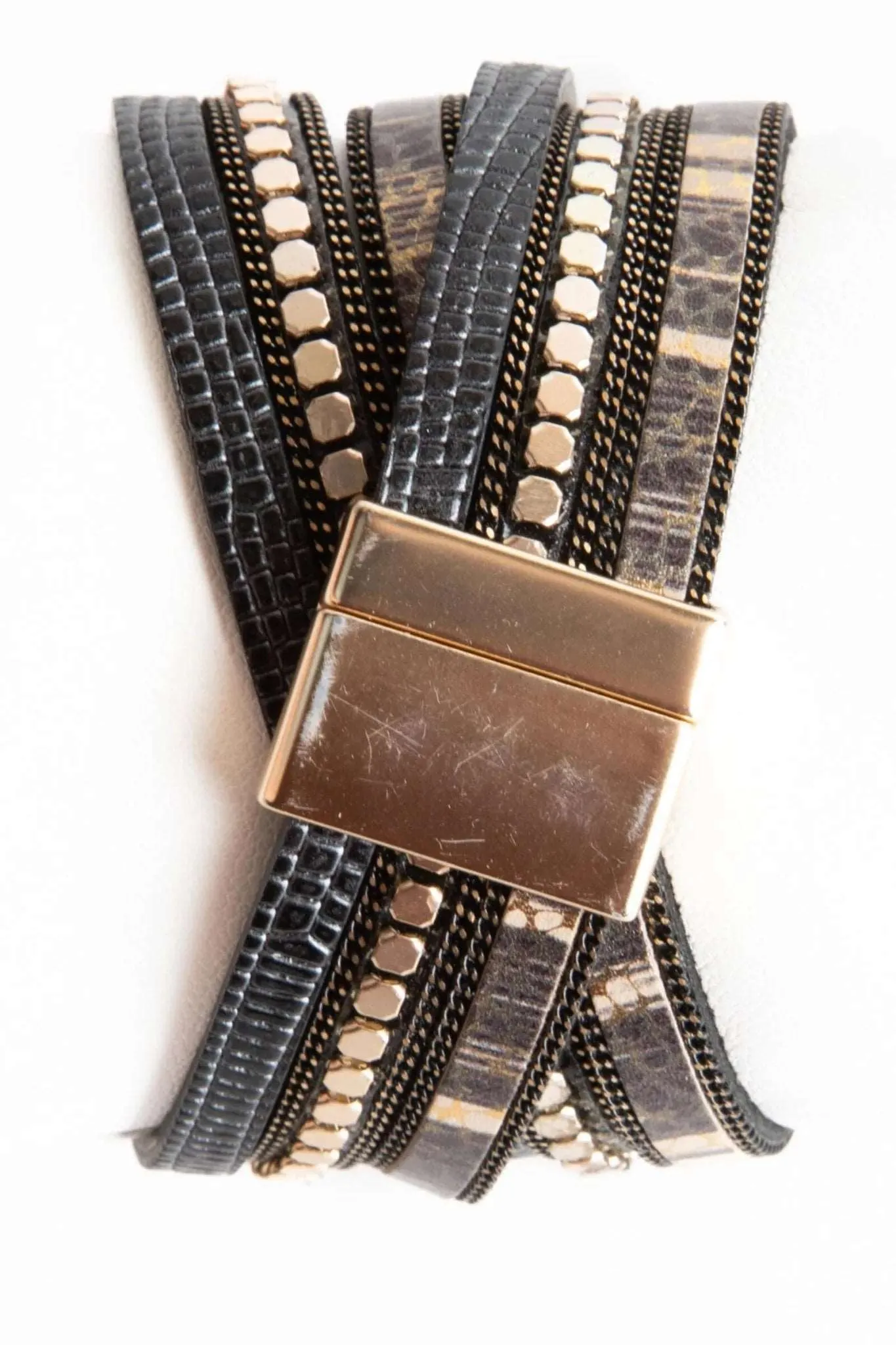 Vegan Leather Embellished Wrap Bracelet Watch