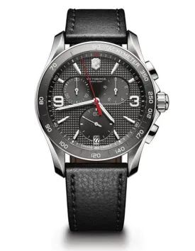 Victorinox Swiss Army Mens Chrono Classic - Black Leather Strap - Gray Dial