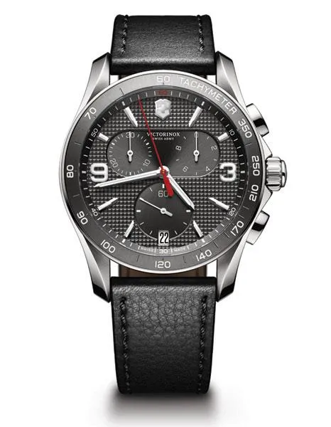 Victorinox Swiss Army Mens Chrono Classic - Black Leather Strap - Gray Dial