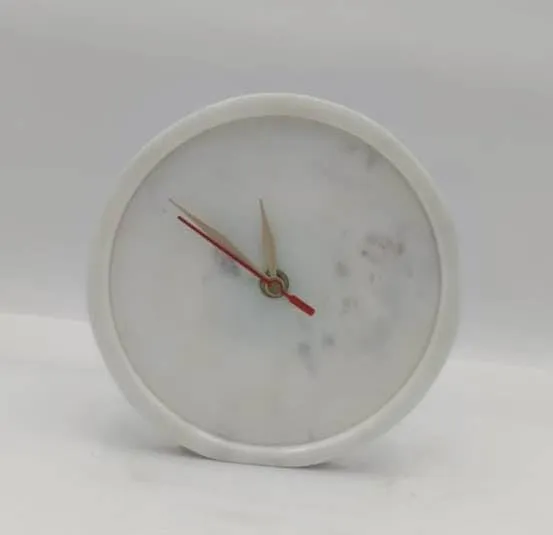 White Marble Table Clock, Round, 15 cm Diameter