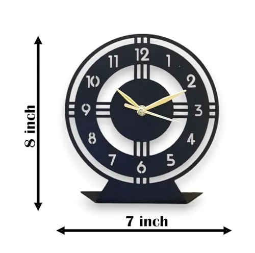 ZENTIMO STORE Designer Metal Table Clock Analog Antique || 18 cm Diameter || Matte Black